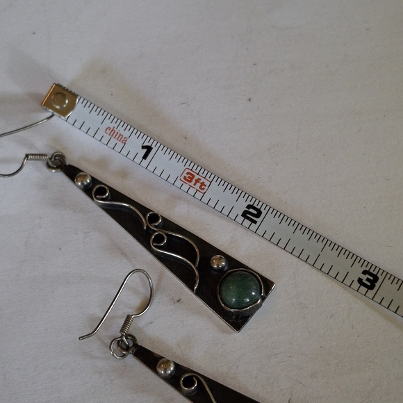 Vintage Sterling Silver 925 Chrysoprase Taxco Earrings TG-48 Weigh 11.1 grams - Picture 14 of 14